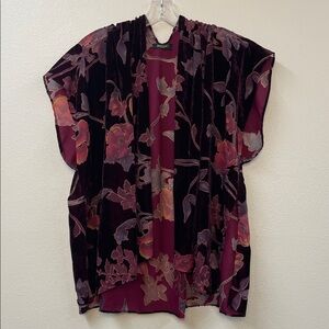 Crushed Velvet Purple & Pink Floral Sheer Artsy Boho Kimono Cardigan Shawl OS